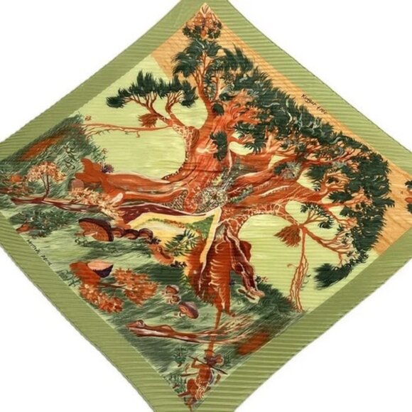 HERMES Caleprice - Light Green Orange Multi Silk Scarf